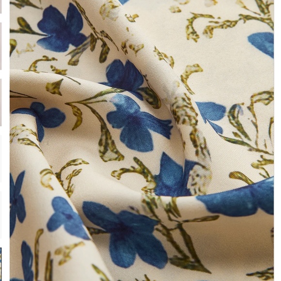 Commense Blue and Off-White Floral Maxi Dress w/ Irregular Hem. Drawstring Bust - Picture 8 of 8